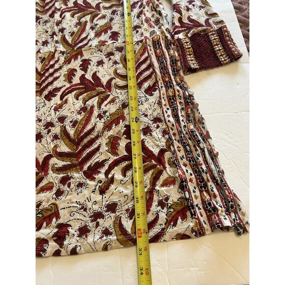 NWT Soft Surroundings Tunic Small Brown Fall Print Gold Button Side Knit Sleeves - Picture 11 of 14